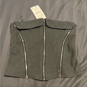 Zara Dark Gray Corset Top with Silver Zippers